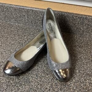 Michael Kors Flat Womens 8M Silver Leather Glitter Loafer Comfort Casual Slip On